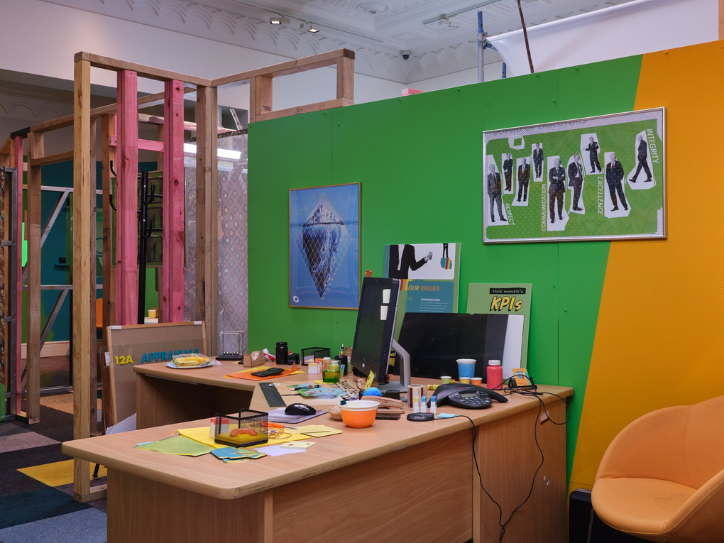 Detail of Mark Schroder's work at Gus Fischer. An office looking setting could also be a building site